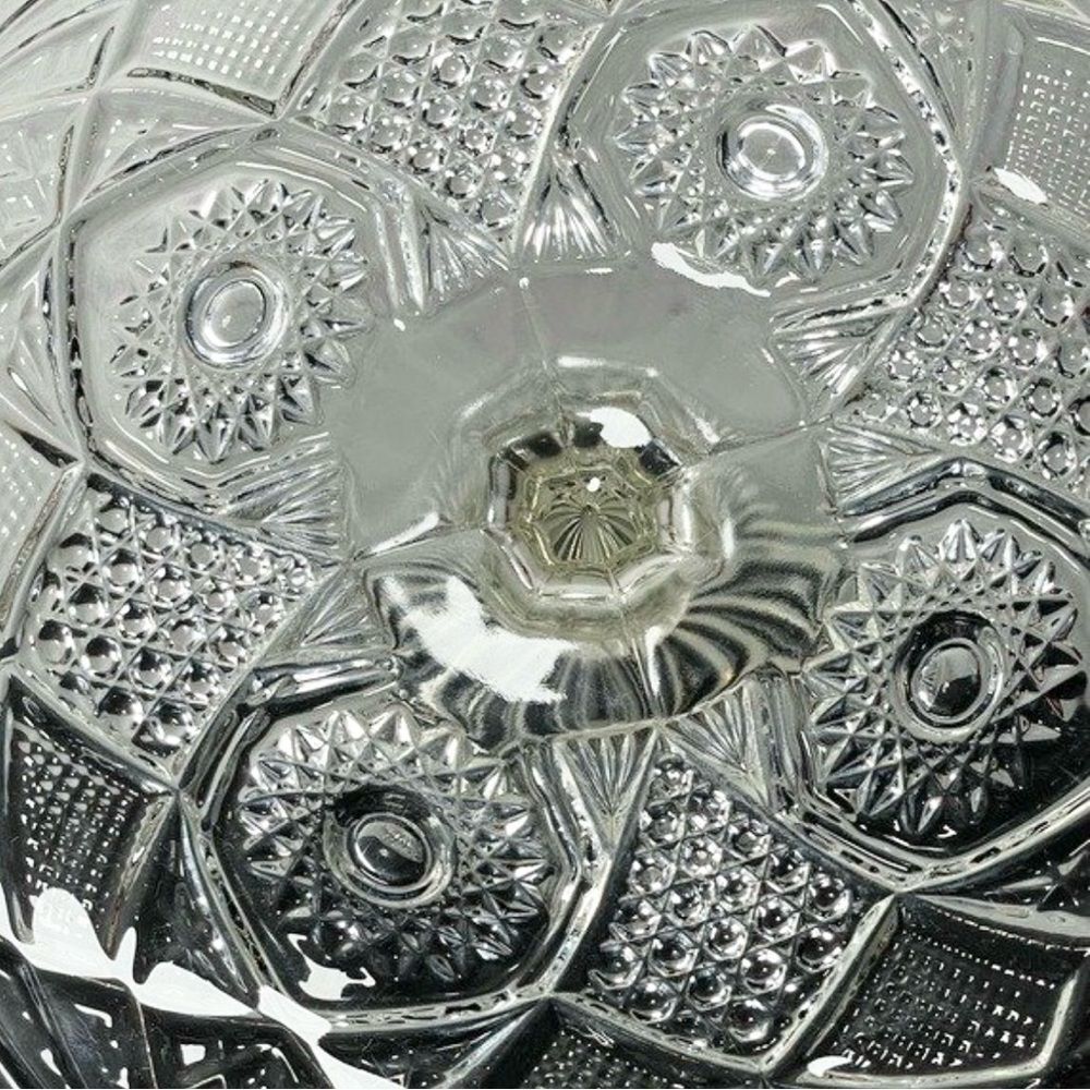 Vintage Pressed Glass Cake Stand w/Ornate Geometric Design & Pedestal - Picture 12 of 15